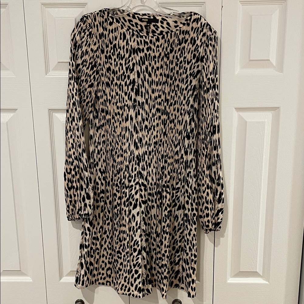 Maje Black and Cream Long Sleeve Dress